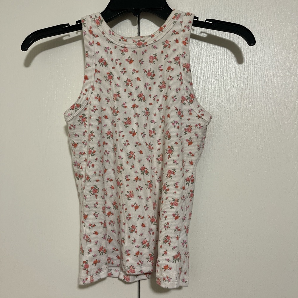 Art Class Cream and Red Floral Tank Top